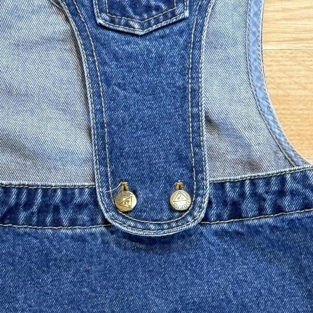 Vintage GUESS Denim Jean Jumper Dress Size 3T USA Made Classic 90s Blue